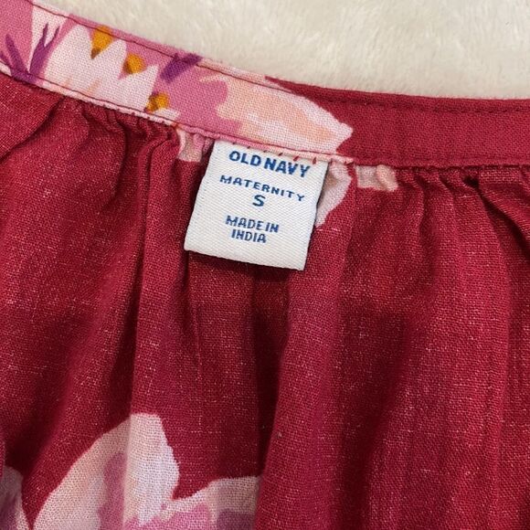 Old Navy Maternity Floral-Print Gauze Tie-Belt Top Burgundy Red Small - Picture 2 of 4